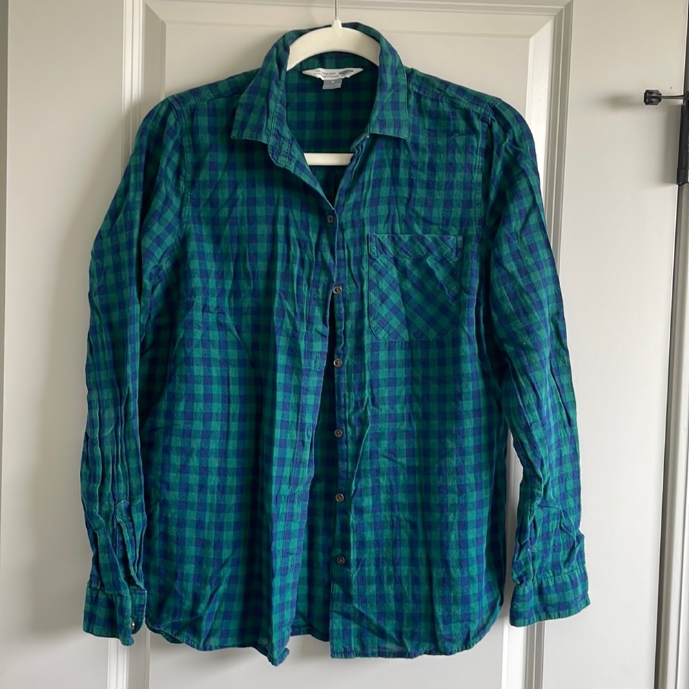 Women’s Blue and Green checked Button up Shirt